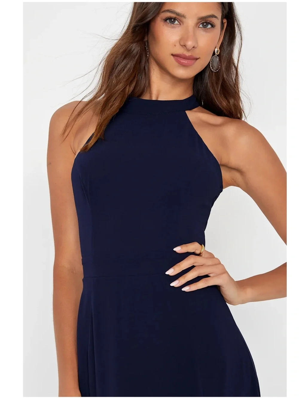NWT Lulu’s Confidently Charismatic Navy Blue Backless Halter Maxi Dress Size XL